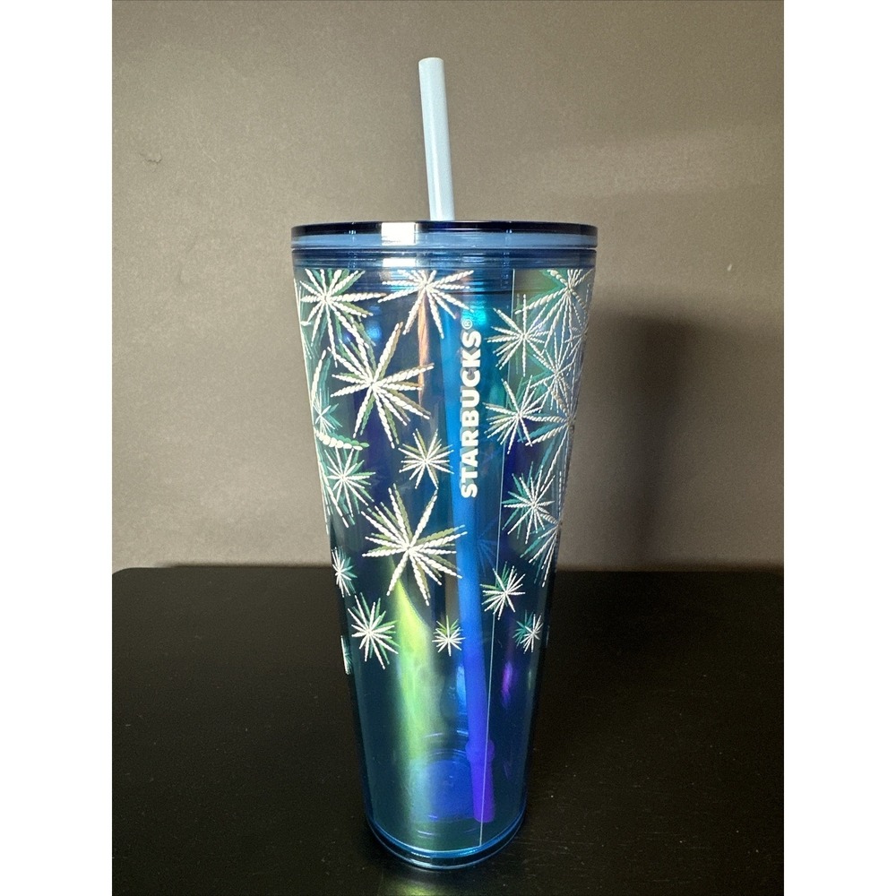 Starbucks Christmas Holiday 2023 Textured Snowflakes Blue Venti Cold Cup Tumbler